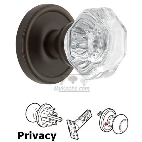 Grandeur Privacy Knob - Georgetown Rosette with Chambord Crystal Door Knob in Timeless Bronze