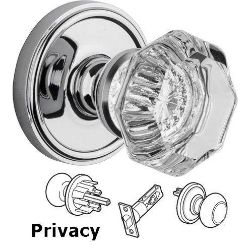 Grandeur Privacy Knob - Georgetown Rosette with Chambord Crystal Door Knob in Bright Chrome