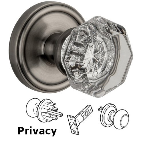 Grandeur Privacy Knob - Georgetown Rosette with Chambord Crystal Door Knob in Antique Pewter