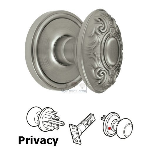 Grandeur Privacy Knob - Georgetown Rosette with Grande Victorian Door Knob in Satin Nickel