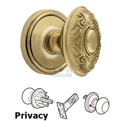 Grandeur Privacy Knob - Georgetown Rosette with Grande Victorian Door Knob in Polished Brass