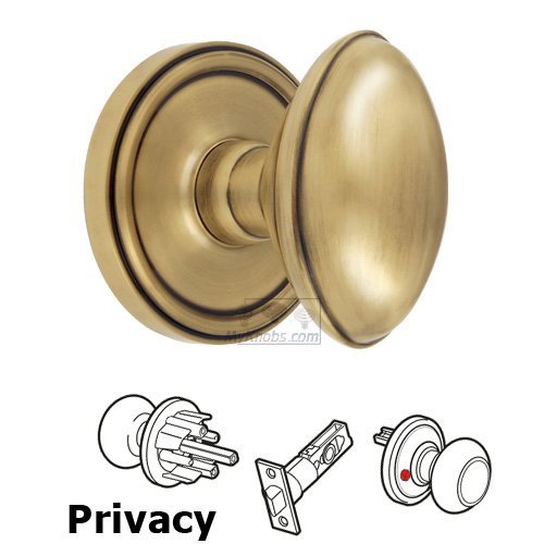 Grandeur Privacy Knob - Georgetown Rosette with Eden Prairie Door Knob in Vintage Brass