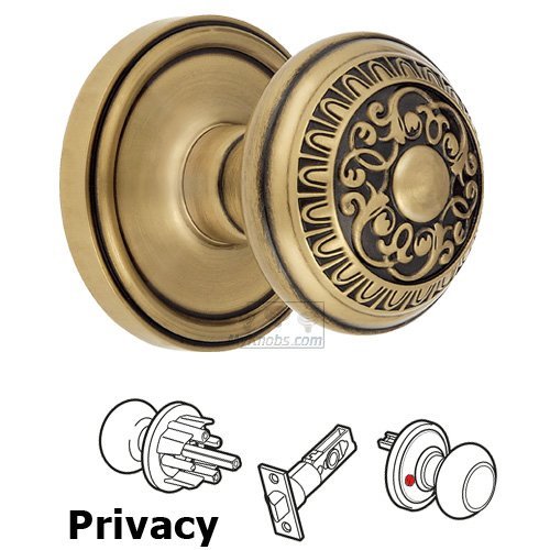 Grandeur Privacy Knob - Georgetown Rosette with Windsor Door Knob in Vintage Brass