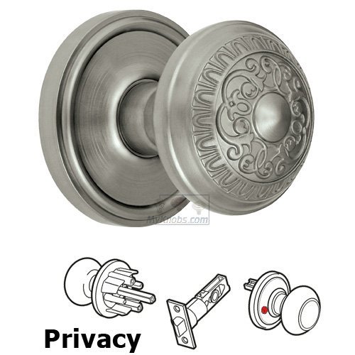 Grandeur Privacy Knob - Georgetown Rosette with Windsor Door Knob in Satin Nickel