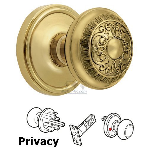 Grandeur Privacy Knob - Georgetown Rosette with Windsor Door Knob in Polished Brass