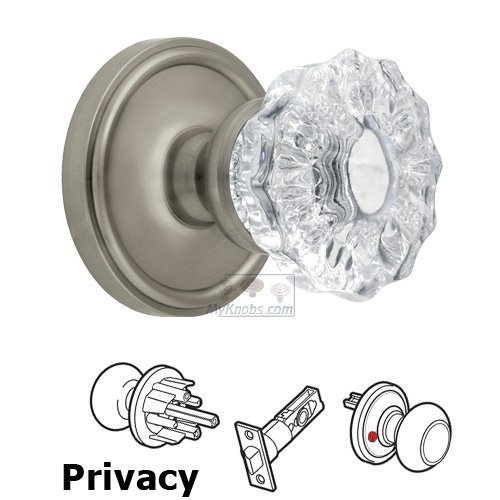 Grandeur Privacy Knob - Georgetown Rosette with Fontainebleau Crystal Door Knob in Satin Nickel