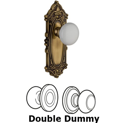 Grandeur Double Dummy Knob - Grande Victorian Plate with Hyde Park Door Knob in Vintage Brass