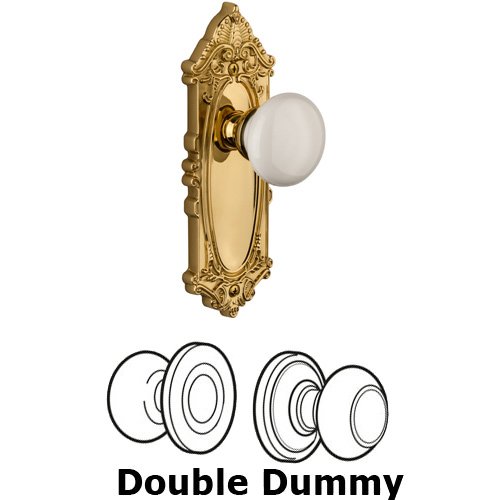 Grandeur Double Dummy Knob - Grande Victorian Plate with Hyde Park Door Knob in Polished Brass