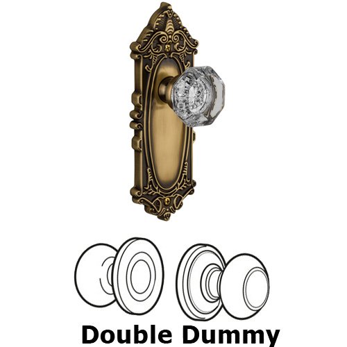 Grandeur Double Dummy Knob - Grande Victorian Plate with Chambord Crystal Door Knob in Vintage Brass