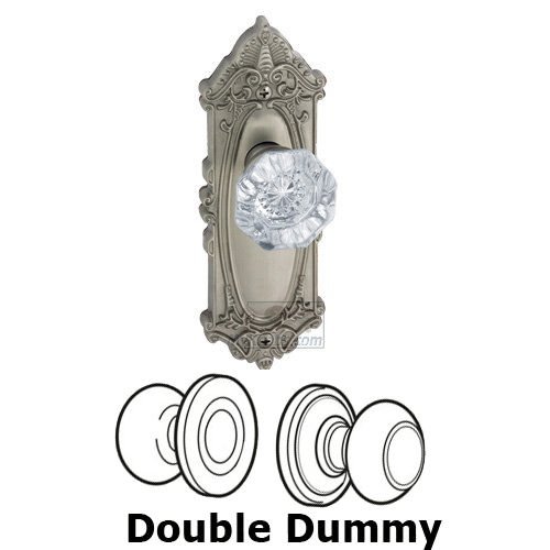 Grandeur Double Dummy Knob - Grande Victorian Plate with Chambord Crystal Door Knob in Satin Nickel