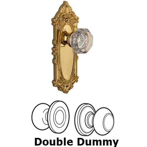 Grandeur Double Dummy Knob - Grande Victorian Plate with Chambord Crystal Door Knob in Polished Brass