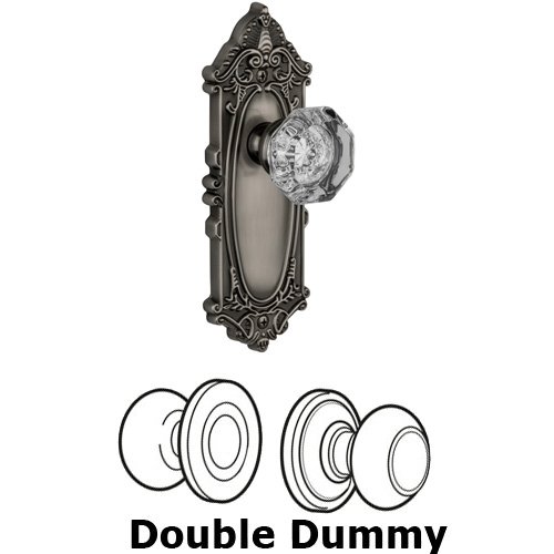 Grandeur Double Dummy Knob - Grande Victorian Plate with Chambord Crystal Door Knob in Antique Pewter