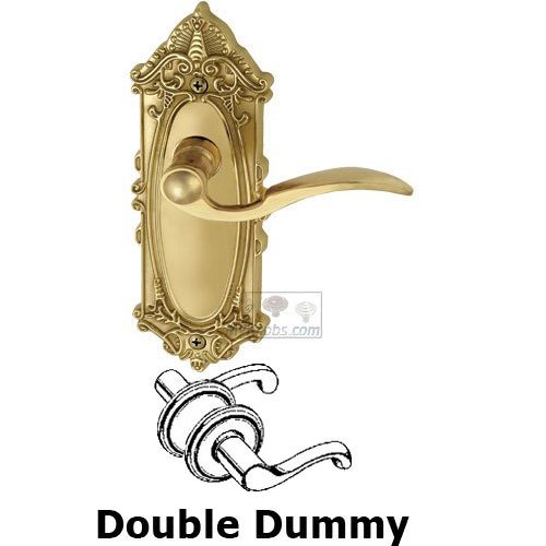 Grandeur Double Dummy Lever - Grande Victorian Plate with Bellagio Door Lever in Polished Brass