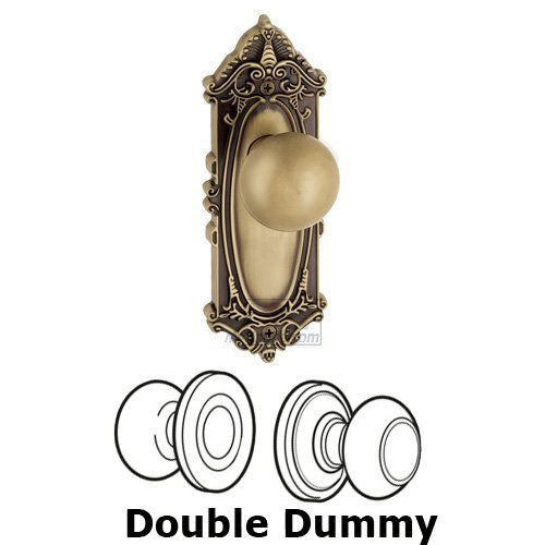Grandeur Double Dummy Knob - Grande Victorian Plate with Fifth Avenue Door Knob in Vintage Brass