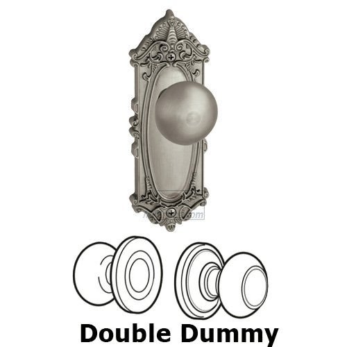 Grandeur Double Dummy Knob - Grande Victorian Plate with Fifth Avenue Door Knob in Satin Nickel