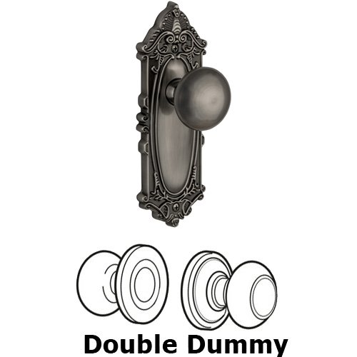 Grandeur Double Dummy Knob - Grande Victorian Plate with Fifth Avenue Door Knob in Antique Pewter