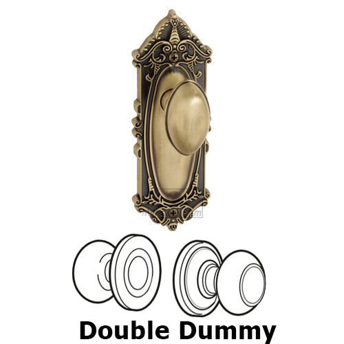 Grandeur Double Dummy Knob - Grande Victorian Plate with Eden Prairie Door Knob in Vintage Brass
