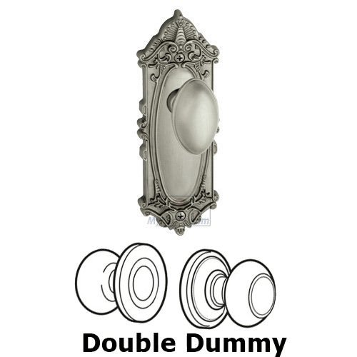 Grandeur Double Dummy Knob - Grande Victorian Plate with Eden Prairie Door Knob in Satin Nickel