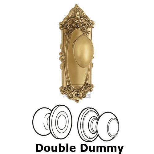 Grandeur Double Dummy Knob - Grande Victorian Plate with Eden Prairie Door Knob in Polished Brass