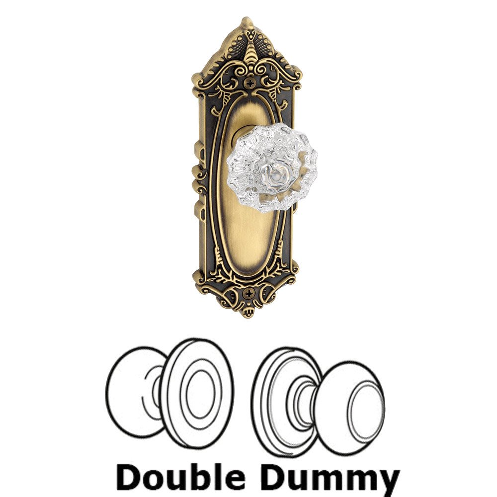 Grandeur Double Dummy Knob - Grande Victorian Rosette with Fontainebleau Crystal Door Knob in Vintage Brass
