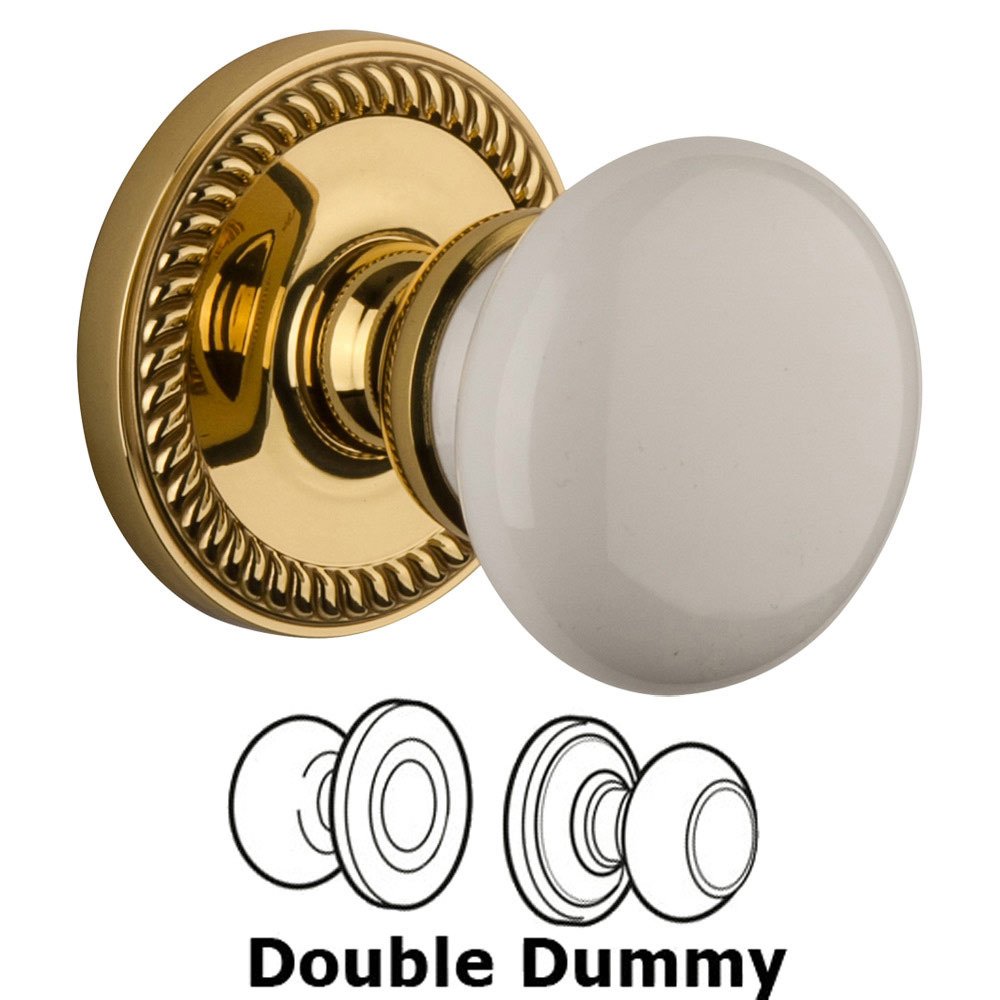 Grandeur Double Dummy Knob - Newport Rosette with Hyde Park Door Knob in Polished Brass