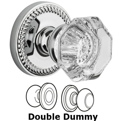 Grandeur Double Dummy Knob - Newport Rosette with Chambord Crystal Door Knob in Bright Chrome