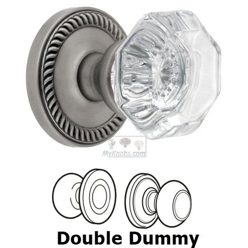 Grandeur Double Dummy Knob - Newport Rosette with Chambord Crystal Door Knob in Antique Pewter