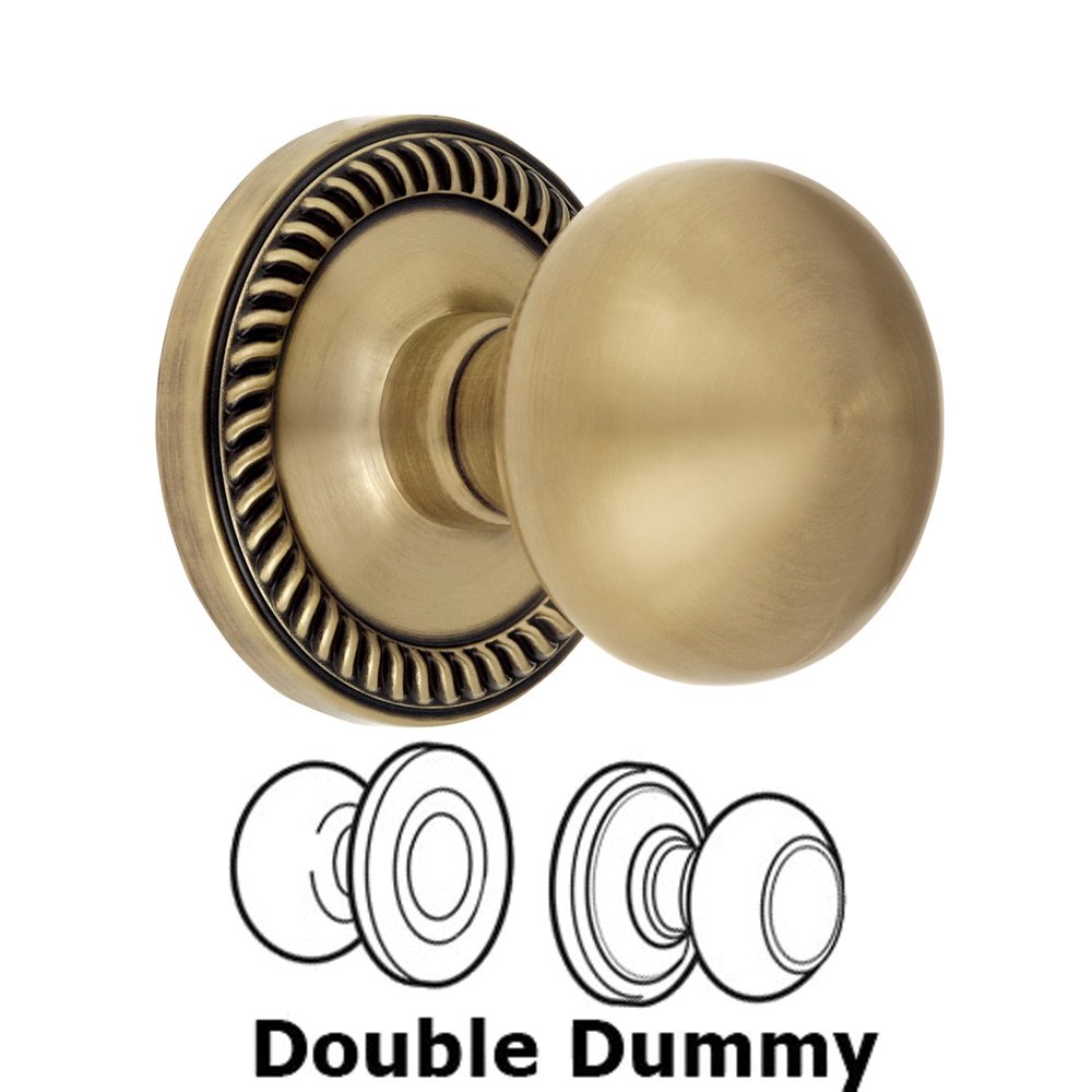 Grandeur Double Dummy Knob - Newport Rosette with Fifth Avenue Door Knob in Vintage Brass