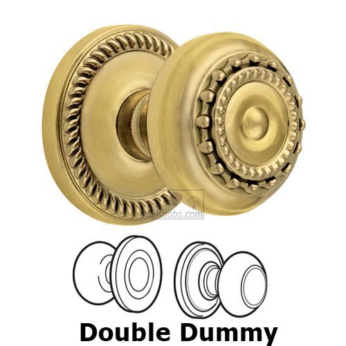Grandeur Double Dummy Knob - Newport Rosette with Parthenon Door Knob in Polished Brass