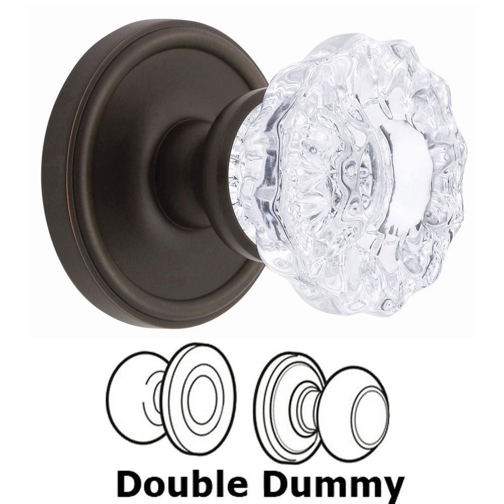 Grandeur Double Dummy Knob - Newport Rosette with Fontainebleau Crystal Door Knob in Timeless Bronze