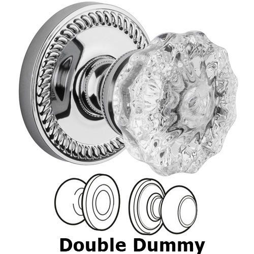Grandeur Double Dummy Knob - Newport Rosette with Fontainebleau Crystal Door Knob in Bright Chrome