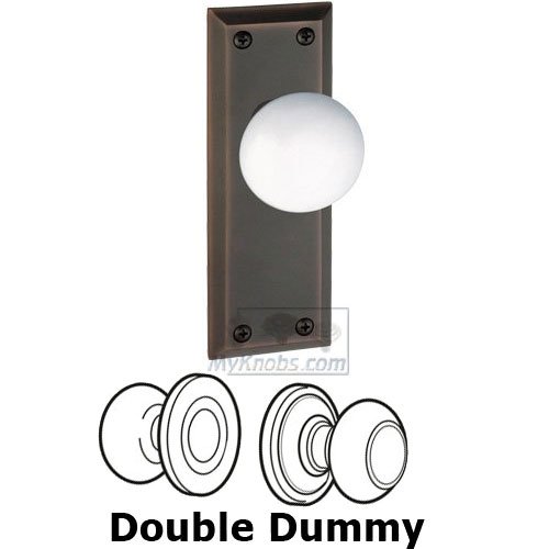 Grandeur Double Dummy Knob - Fifth Avenue Plate with Hyde Park White Porcelain Knob in Timeless Bronze
