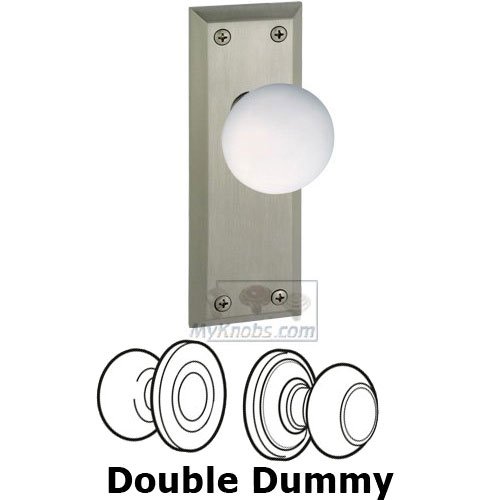Grandeur Double Dummy Knob - Fifth Avenue Plate with Hyde Park White Porcelain Knob in Satin Nickel