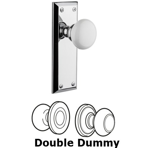 Grandeur Double Dummy Knob - Fifth Avenue Plate with Hyde Park White Porcelain Knob in Bright Chrome