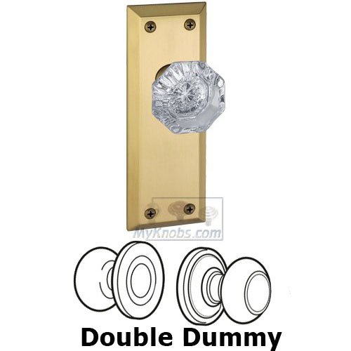 Grandeur Double Dummy Knob - Fifth Avenue Plate with Chambord Crystal Door Knob in Vintage Brass