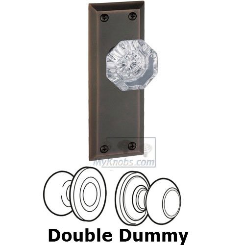 Grandeur Double Dummy Knob - Fifth Avenue Plate with Chambord Crystal Door Knob in Timeless Bronze
