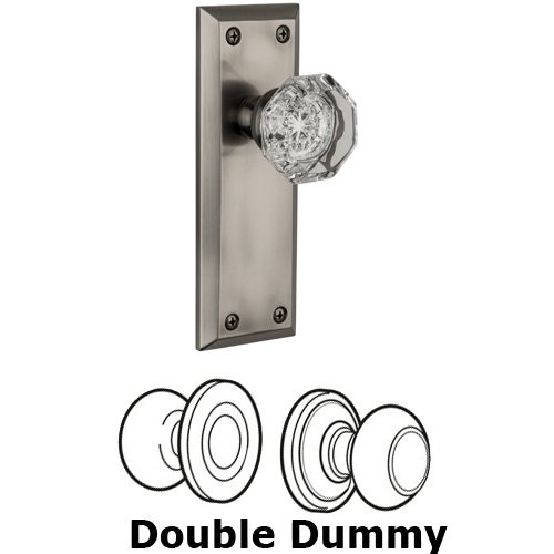 Grandeur Double Dummy Knob - Fifth Avenue Plate with Chambord Crystal Door Knob in Antique Pewter