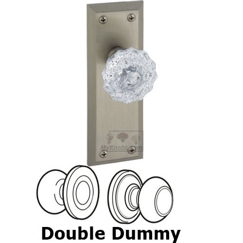 Grandeur Double Dummy Knob - Fifth Avenue Plate with Fontainebleau Crystal Door Knob in Satin Nickel