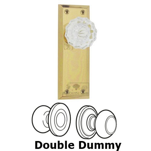 Grandeur Double Dummy Knob - Fifth Avenue Plate with Fontainebleau Crystal Door Knob in Polished Brass