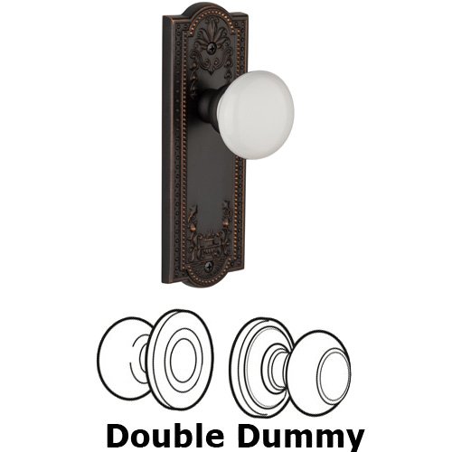 Grandeur Double Dummy Knob - Parthenon Plate with Hyde Park White Porcelain Knob in Timeless Bronze