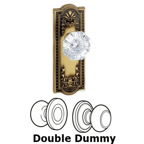 Grandeur Double Dummy Knob - Parthenon Plate with Chambord Crystal Door Knob in Vintage Brass