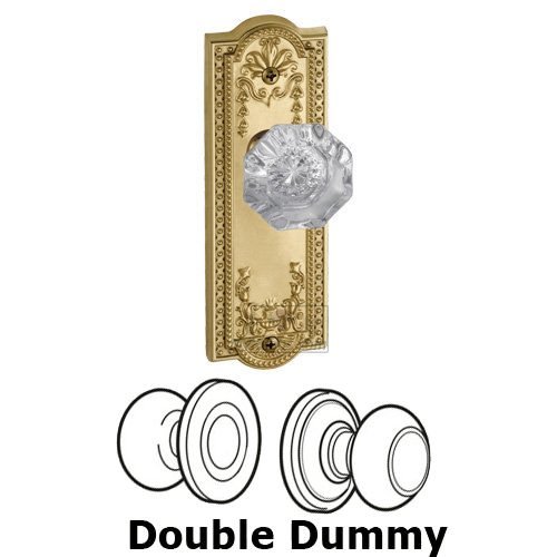 Grandeur Double Dummy Knob - Parthenon Plate with Chambord Crystal Door Knob in Polished Brass