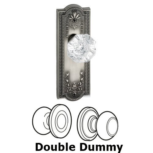 Grandeur Double Dummy Knob - Parthenon Plate with Chambord Crystal Door Knob in Antique Pewter