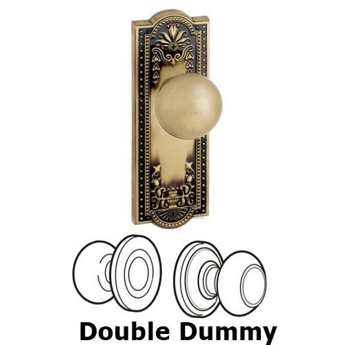 Grandeur Double Dummy Knob - Parthenon Plate with Fifth Avenue Door Knob in Vintage Brass