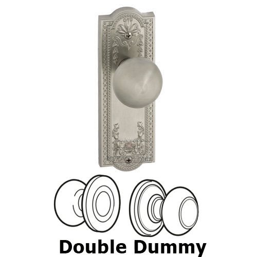 Grandeur Double Dummy Knob - Parthenon Plate with Fifth Avenue Door Knob in Satin Nickel