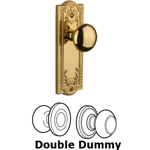 Grandeur Double Dummy Knob - Parthenon Plate with Fifth Avenue Door Knob in Polished Brass