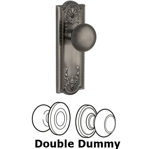 Grandeur Double Dummy Knob - Parthenon Plate with Fifth Avenue Door Knob in Antique Pewter