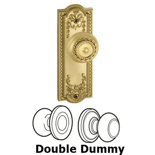 Grandeur Double Dummy Knob - Parthenon Plate with Parthenon Door Knob in Polished Brass