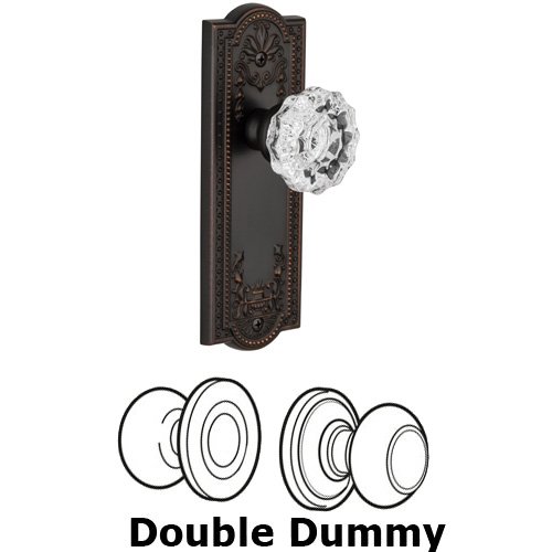 Grandeur Double Dummy Knob - Parthenon Plate with Fontainebleau Crystal Door Knob in Timeless Bronze