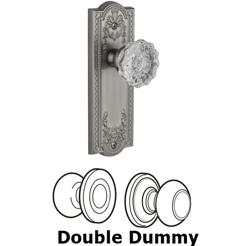 Grandeur Double Dummy Knob - Parthenon Plate with Fontainebleau Crystal Door Knob in Satin Nickel
